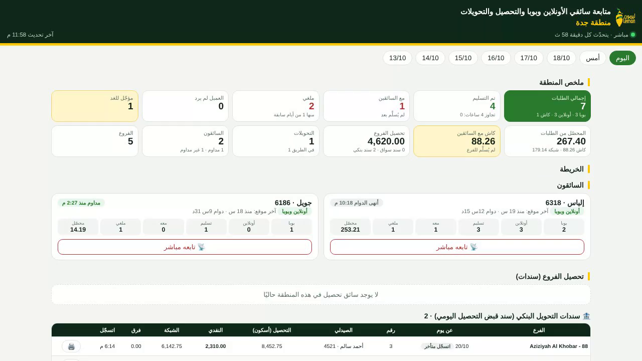 فيديو: صفحة مشرف منطقة جدة — الملخص والسائقون وسندات التحويل البنكي والتحويلات